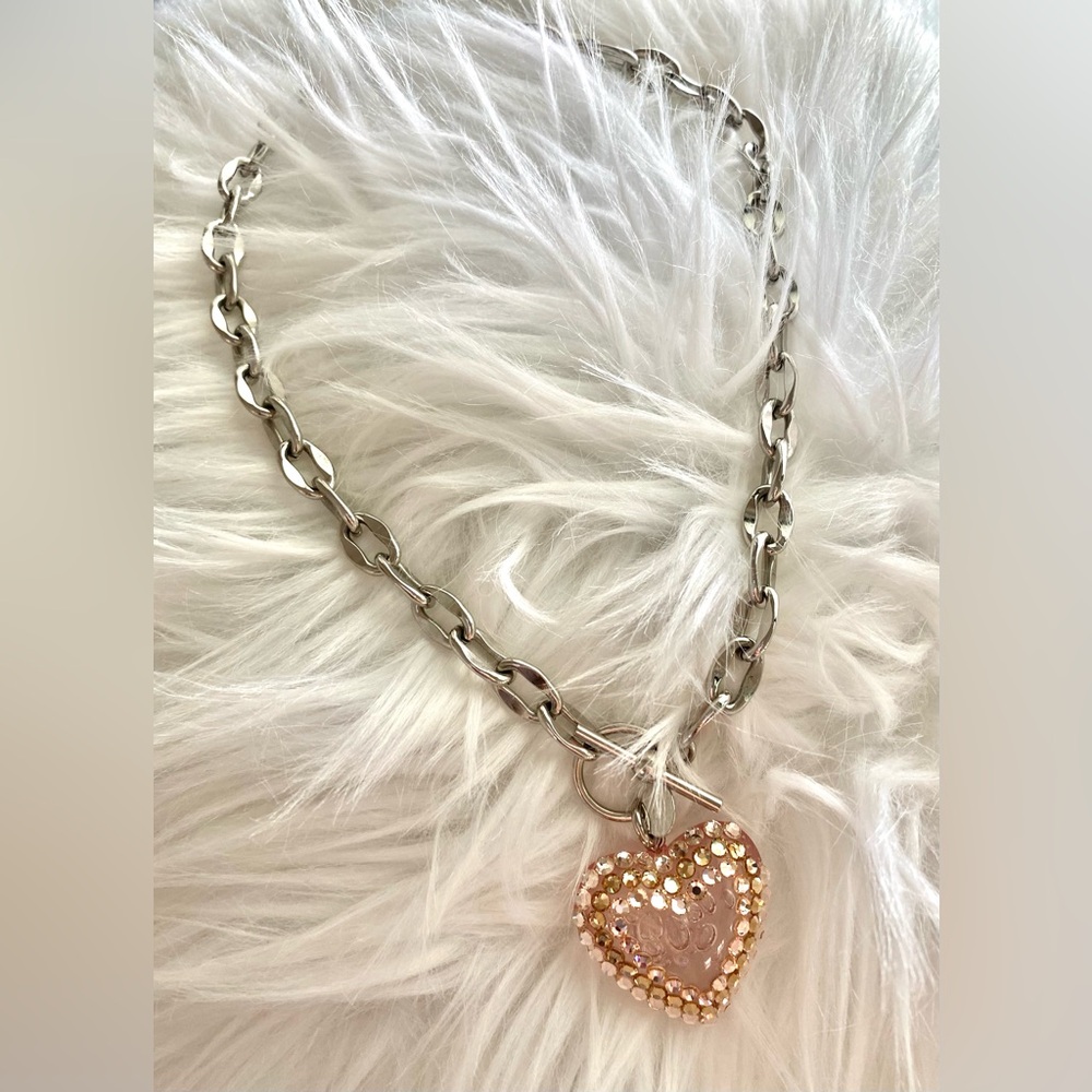 Tarina Tarantino Swarovski Crystal Heart Toggle Necklace Pink